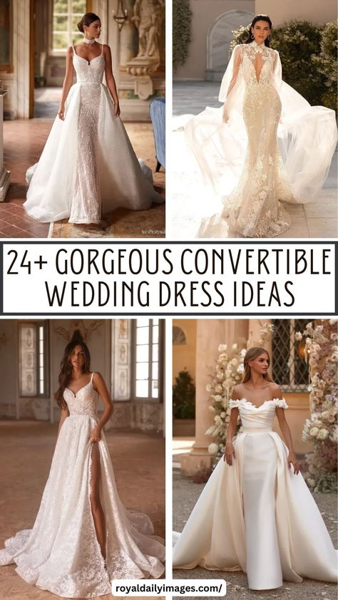 convertible wedding dresses Wedding Dress With Short Skirt, Wedding Dress With Removable Skirt And Sleeves, Wedding Dresses Two In One Convertible, Wedding Gown Removable Skirt, Ball Gown Wedding Dress Detachable Skirt, Convertible Ball Gown Wedding Dress, Removable Wedding Skirt, Elegant Dress With Sneakers, Wedding Gowns With Removable Skirt