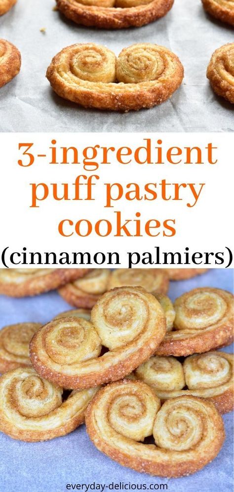 Cinnamon Palmiers, French Puff Pastry, Pastry Hearts, Easy Puff Pastry Desserts, Puff Pastry Cookies, Palmiers Recipe, Pastry Recipes Dessert, Easiest Cookies, Easy Puff Pastry Recipe