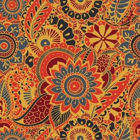 Bright seamless pattern with paisley meh... | Premium Vector #Freepik #vector Indian Design Wallpaper, Paisley Print Pattern, Floral Mehndi, Folk Pattern, Mandala Background, Mandala Design Pattern, Embroidery Tshirt, Golden Pattern, Overlays Transparent