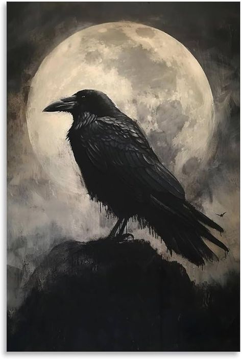 Amazon.com: Vintage Halloween Wall Art Black Crow Canvas Prints Gothic Raven Poster Dark Academia Spooky Painting Horror Picture Home Decorations: Posters & Prints Raven Wall Art, Crow Art Dark, Raven Art Dark, Gothic Art Aesthetic, Cute Crow Art, Ravens Aesthetic, Gothic Art Painting, Dark Academia Pictures, Painting Horror