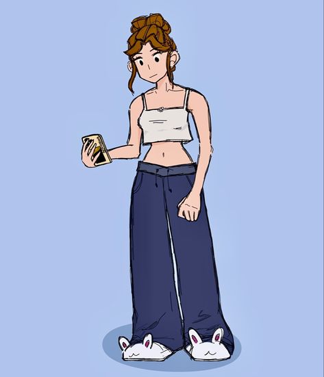 Slippers Drawing Reference, Oc Pajamas Drawing, Bunny Slippers Drawing, How To Draw Slippers, Pajama Drawing Reference, Drawing Messy Bun, Anime Pajamas Drawing, Sweatpants Drawing Reference, Girl Standing Drawing