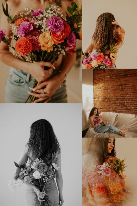 Flowers As Top Photoshoot, 25th Birthday Photoshoot, Flower Top Photoshoot, Top Photoshoot, Photoshoot Flowers, Bouquet Birthday, Bloom Photography, Studio Photoshoot Ideas, Photographer Studio