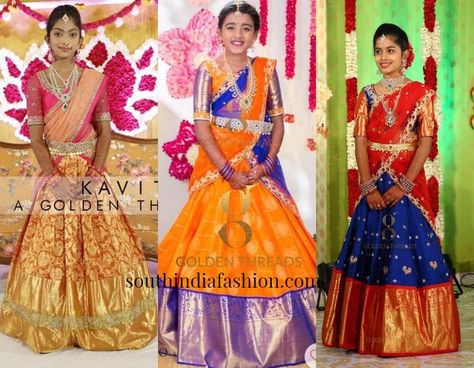 Opulent Half Sarees From Kavitha Gutta Kavitha Gutta, Half Sarees, Antique Gold Jewelry, Bride Squad, Wedding Function, Half Saree, Blouse And Skirt, We Wear, Pre Wedding