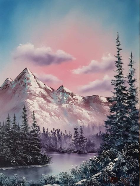 Bob Ross - Painting | Dieses Bild erscheint Bob Ross Mountain Paintings, Bob Ross Paintings Tutorials Easy, Easy Landscape Painting For Beginners, Painting Bob Ross, Bob Ross Landscape, Acrylic Landscapes, Expressionist Landscape, Bob Ross Paintings, Symbolic Art