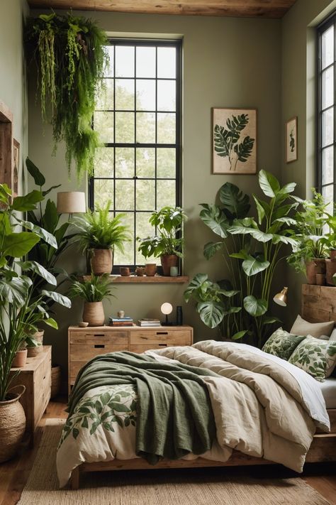 20 Trendy Street Style Bedroom Designs – ToolzView Organic Style Bedroom, Green Nature Bedroom Aesthetic, Small Bedroom With Plants, Planty Bedrooms Aesthetic, Green Bedroom With Plants, Green Bedroom Plants, Green Room Inspo Bedroom, Plant Inspired Bedroom, Room Green Aesthetic