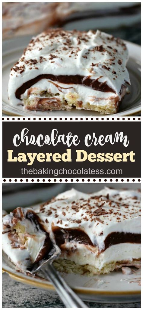 Chocolate Cream Layered Dessert via @https://www.pinterest.com/BaknChocolaTess/ Baklava Cheesecake, Layered Dessert, Cheese Danish, Dessert Simple, Layered Desserts, Pudding Desserts, Chocolate Cream, Easy Chocolate, Homemade Chocolate