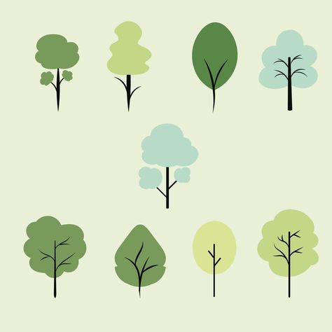 Set of Tree plant illustration flat design Oak Tree Illustration, Tree Graphic Design, Flat Tree, Minimalist Tree, Poster Text, Tree Icon, Illustration Flat, Tree Graphic, Leaves Vector