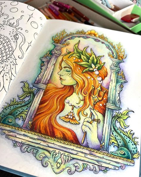 Gundi 🖍✏️💖🇩🇪🌸 | Today I will show you the making of from this coloring. It’s a page from Berättelser från Atlantis, Hanna Karlzon @hannakarlzon 💚💜🩵 I had... | Instagram Witches Cottage, Hannah Karlzon, Unique Coloring Pages, Coloring Inspiration, Relaxing Colors, Printable Adult Coloring Pages, Hanna Karlzon, Johanna Basford, I Will Show You