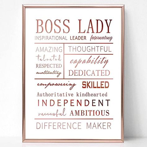 Amazon.com: Boss Lady Office Decor Rose Gold 12"×8.6" - Valentines Day Gift for Her Office Inspirational Desk Decor, Boss Lady Gift for Boss Women Girl with Gift Box, Best Office Gift Framed Wall Art Desk Sign : Home & Kitchen Lady Boss Office Work Spaces, Office Decor Women Work Spaces, Pictures For Office Wall, Greenery Office Decor, Boss Day Decorations Offices, Rustic Chic Office Decor, Glam Office Decor Workspaces, White And Gold Office Decor, White And Pink Office