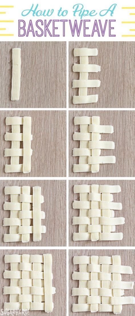 How to Pipe A Basketweave Pattern with Buttercream | From SugarHero.com Cake Frosting Designs, Frosting Designs, Piping Ideas, Basket Weave Cake, Easter Basket Cupcakes, Buttercream Designs, Decoration Patisserie, Frosting Techniques, Icing Techniques