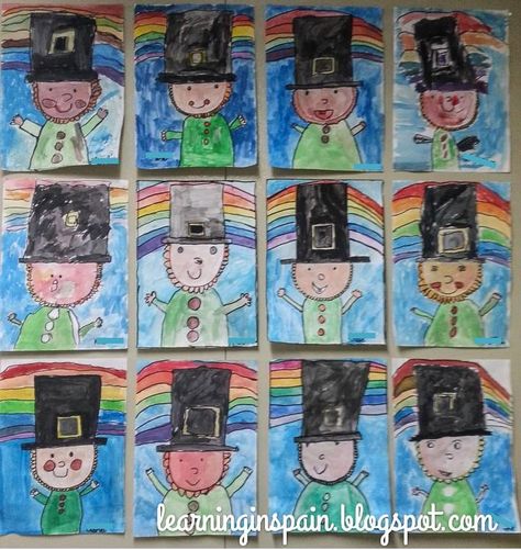 Learning in Spain: Raindrop alphabet and some lucky leprechauns Kindergarten March, March Art, March Ideas, Saint Patricks Day Art, March Crafts, Valentines Day Drawing, Spring Art Projects, March Activities, St Patricks Day Crafts For Kids