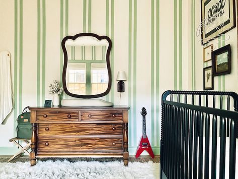 Creative Paint & Decor Ideas for a Nursery | Clare Paint Decor Ideas, Painted Stripes On Wall, Faux Wallpaper, Sophisticated Nursery, Paint Decor, Pink Paint Colors, Painted Stripes, Striped Walls, Perfect Paint Color