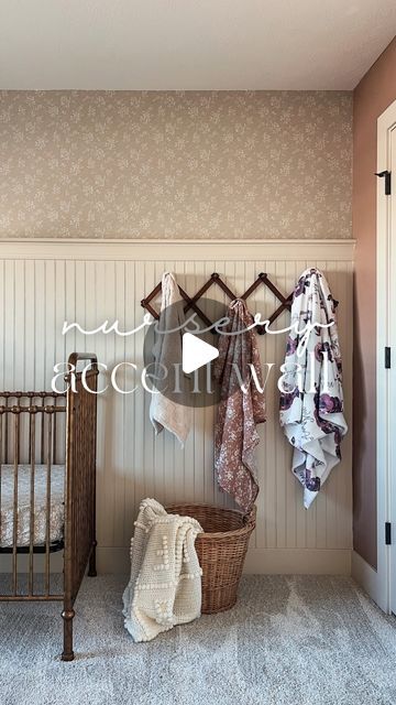 Kristen | Opal and Home | Home Design & Decor | DIY on Instagram: "The nursery accent wall is giving vintage and I love it! I had such a hard time picking the wallpaper in here and I swear it took me a month. I knew I wanted a vintage feel, and I knew what color palette I wanted, but I just couldn’t land on what pattern. In the end I went with a calmer vintage pattern that pairs well with the beadboard and the color in the rest of the room. Can you tell I love beadboard?! Haha and there’s still one more room to go 😂 Still need to add a few finishing touches in here and also find a new faux plant, because the olive tree was just too big in here. What type of plant do you think I should add?? #nursery #nurserydecor #nurserydesign #girlnursery #girlnurserydecor #nurseryinspo #vintagenur Beadboard With Wallpaper, Beadboard Nursery, Beadboard And Wallpaper, Beadboard Accent Wall, Beadboard Bedroom, Wallpaper And Beadboard, Holiday Shots, Shiplap Nursery, Painted Beadboard