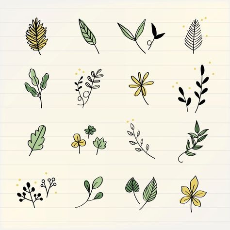 Various leaves doodle collection vector ... | Free Vector #Freepik #freevector #background #pattern #icon #hand Church Doodles, Leaves Doodle, Pola Tato, Badge Template, Mosaic Pictures, Seni Cat Air, Elegant Business Cards, Bullet Journal Doodles, Flower Doodles