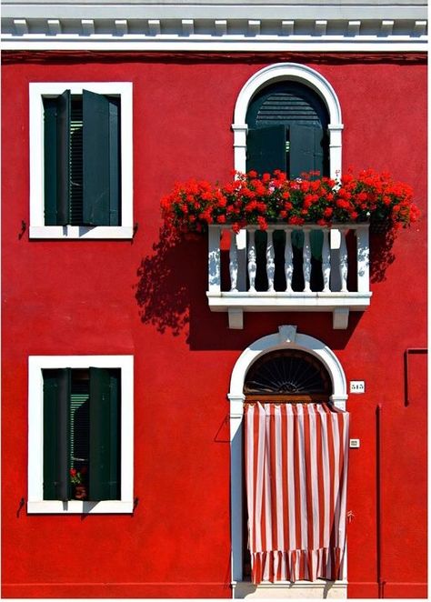 Red Buildings Aesthetic, Red Room Decor, Burano Italy, Colorful Places, Mood Colors, Red Room, Colourful Buildings, Red Rooms, Red House