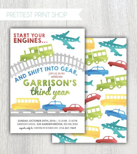 Transportation Birthday Invitation, Transportation Birthday Party, Planes Trains And Automobiles, Transportation Party, Transportation Birthday, Trains Birthday Party, Third Birthday Party, Things That Go, Birthday Themes For Boys