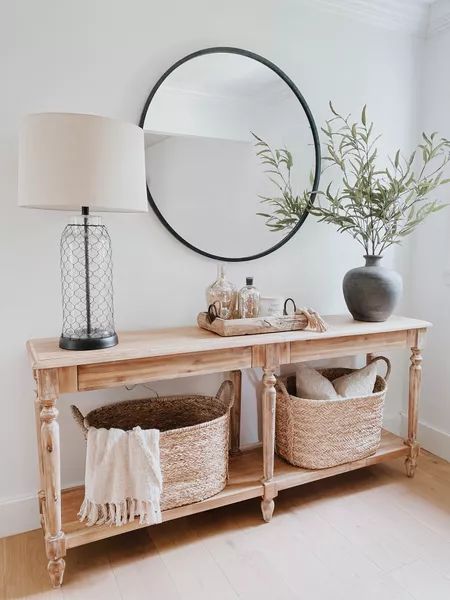 Shop "HALLWAY LIGHTING" on LTK Baskets Under Console Table, Coastal Foyer, Foyer Table Decor, Console Decor, Decor Inspiration Diy, Large Console Table, Console Table Styling, Entry Furniture, Console Styling