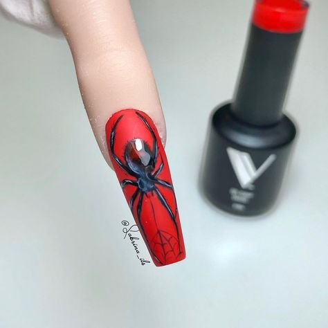 Specializing in Sculpted Nails on Instagram: “Looks like most of you voted YES in my stories for a tutorial/watch me work video on this super creepy hairy black widow 🕷 Posting the…” Spider Nail Designs Black Widow, Black Widow Nail Art, Black Widow Nails, Hockey Nails, Nails Spider, Red And Black Spider, Spider Nail, Spider Drawing, Work Video