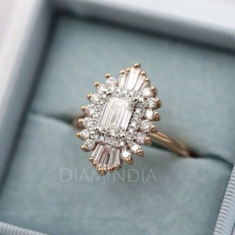 4 Carat Emerald Cut Moissanite Rings For Women, Starburst Engagement Ring, Vintage Diamond Halo Wedding Ring, Gatsby Ring, Anniversary Ring ◉ Ring Details:- ⇉ Metal Type:- Gold, Rose Gold, White Gold, 925 Sterling Silver (Can Be Customize) ⇉ Stone Type:- Lab Diamond/ Moissanite/ Natural Diamond/ HP-HT Diamond ⇉ Band Width:- Approx. 1.5 MM ⇉ Cut:- Emerald, Round & Baguette Cut (Can Be Customize As Per Your Requirement) ⇉ Main Stone Size:- 10x8 MM (Can Be Customize As Per Your Requirement) ⇉ Main Stone Carat Weight:- 4.0 Carat (Can Be Customize As Per Your Requirement) ⇉ Clarity:- VVS1 / E-F Free Engraving Available On Our Shop... ◉ Customization:- ⇉ The Gemstone Ring Can Be Made Of Morganite, Moissanite, Aquamarine, Emerald, Sapphire, Amethyst, Topaz, Tourmaline, Garnet, Ruby ETC. ⇉ For The Starburst Halo Engagement Ring, Starburst Engagement Ring, Gatsby Ring, Emerald Cut Moissanite Ring, Emerald Cut Engagement Ring Halo, Wedding Rings Emerald Cut, Starburst Ring, Halo Wedding Ring, Emerald Cut Moissanite