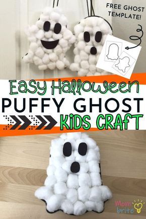 Sep 3, 2020 - These puffy ghosts are easy and simple to make and they are adorable. These cotton ball ghosts are the perfect non-spooky Halloween craft for preschoolers. Ghost Printable, Ghost Craft, Spooky Halloween Crafts, Craft For Preschoolers, Halloween Crafts Preschool, Craft Halloween, Ghost Crafts, Halloween Crafts For Toddlers, October Crafts