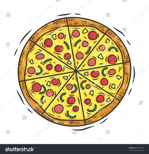 Hand drawn round pizza isolated on white background #Ad , #sponsored, #pizza#drawn#Hand#background How To Draw Pizza, Pizza Drawing Easy, Cute Pizza Drawing, Pizza Slice Drawing, Bar Wallpaper, Pizza Illustration, Hand Background, Pizza Cartoon, Pizza Drawing