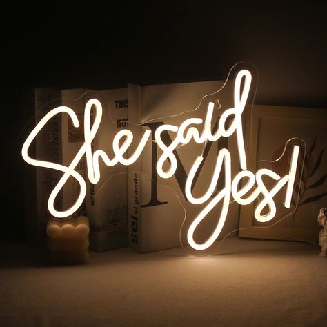 She Said Yes Neon SignSize: 20" width x 10" heightTo bring more surprises to your marriage proposal, we designed this neon sign. Warm white lighting brings you a warm and romantic atmosphere, making your proposal or engagement ceremony unforgettable for a lifetime! Sign Image, Perfect Proposal, Engagement Ceremony, She Said Yes, Wedding Neon Sign, Neon Wedding, Love Craft, Instagram Worthy, Marriage Proposals