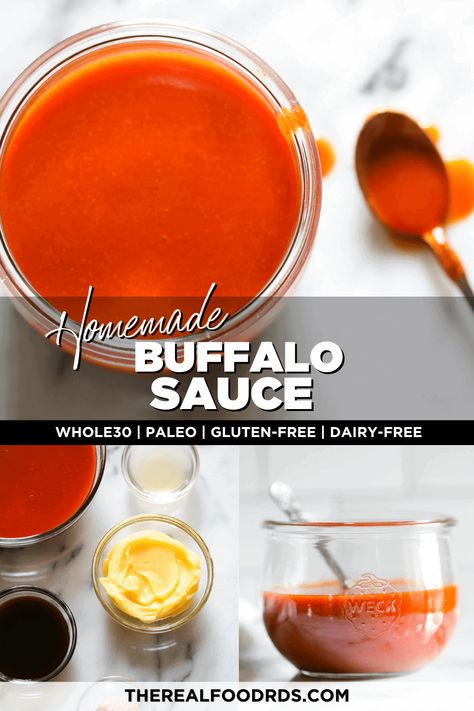 You will want to put this Homemade Buffalo Sauce on everything! Yes, everything! Not only is this a Whole30 Buffalo Sauce recipe, but it comes together so easily with just six everyday ingredients. Diy Buffalo Sauce, Buffalo Sauce Recipe Easy, Spicy Buffalo Sauce, Buffalo Sauce Recipe, Homemade Buffalo Sauce, Buffalo Wing Sauce, Wing Sauce, Glass Jars With Lids, Buffalo Sauce