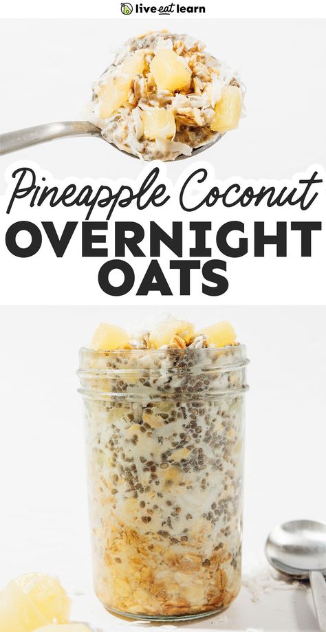 With just 8 ingredients, these pineapple overnight oats are incredibly easy to throw together! Packed with tropical flavor and made in 5 minutes, they are a healthy breakfast that doubles as the ultimate meal prep. Pina Colada Overnight Oats, Pineapple Breakfast, Blueberry Overnight Oats, Oat Recipes Healthy, Vegetarian Comfort Food, Overnight Oats Recipe Healthy, High Protein Meal Prep, Easy Brunch Recipes, Dried Pineapple