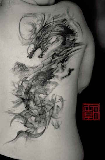 tattootemple:  Smoke Dragon - artwork and tattoo by Wang - www.tattootemple.hk Watercolor Dragon Tattoo, Japanese Dragon Tattoos, Dragon Tattoos, Geniale Tattoos, Dragon Tattoo Designs, Ink Master, Owl Tattoo, Dragon Artwork, Hip Tattoo