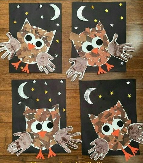 Jesień Owl Crafts, Handprint Crafts, Daycare Crafts, Fall Crafts For Kids, Autumn Crafts, Kindergarten Art, Classroom Crafts, Toddler Art, Childrens Crafts