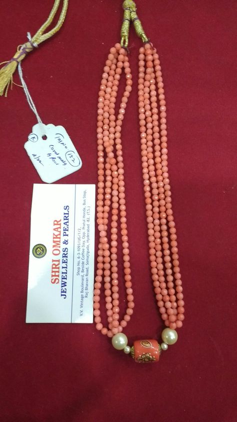 Coral mala WhatsApp 9849918039 #coral #coralmala #moonga #templejewellery #coralbeads #coralbeadsgoldmala #southindianwedding#southseapearls Coral Mala, Black Stone Earrings, Jewelry Pearls, Black Beads Mangalsutra, Black Beads Mangalsutra Design, Beads Collection, Coral Beads Necklace, Pearl Jewelry Design, Beads Mala