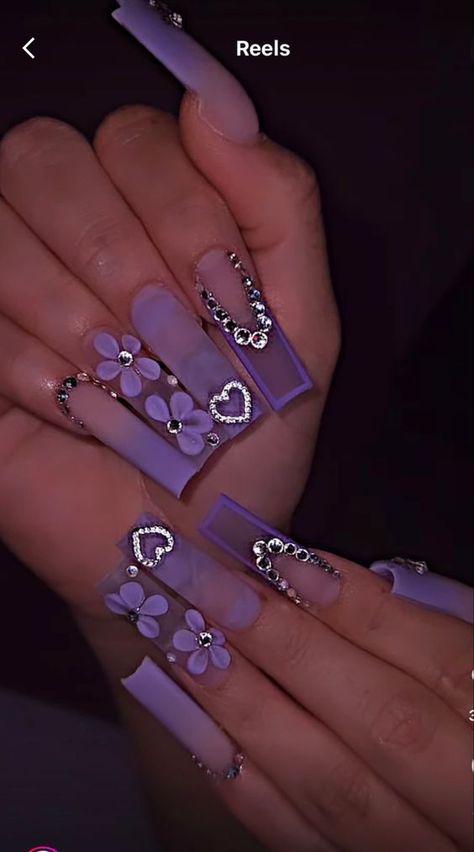 Quinceanera Nails, Purple Nail Art, Purple Acrylic Nails, Purple Nail Designs, Fancy Nails Designs, Girly Acrylic Nails, Nails Design With Rhinestones, Purple Nail, Dope Nail Designs