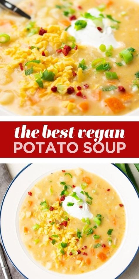 Vegan Bacon Bits, Vegan Potato Soup, Vegan Crockpot, Cream Of Potato Soup, Potato Soup Crock Pot, Daniel Fast Recipes, Soup Easy, Vegan Bacon, Vegan Sour Cream