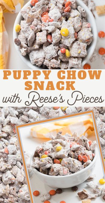 sweet chex mix dessert recipe - You're going to love the flavor of this Reese's Pieces Puppy Chow Recipe! It's a simple and easy peanut butter Chex snack mix to make. #puppychow #muddybuddies #easydessert #3boysandadog Chex Mix Dessert, Original Puppy Chow Recipe, Fall Chex Mix Recipes, Homemade Puppy Chow, Peanut Butter Chex, Easy Puppy Chow Recipe, Easy Puppy Chow, Puppy Chow Snack, Chex Snack Mix