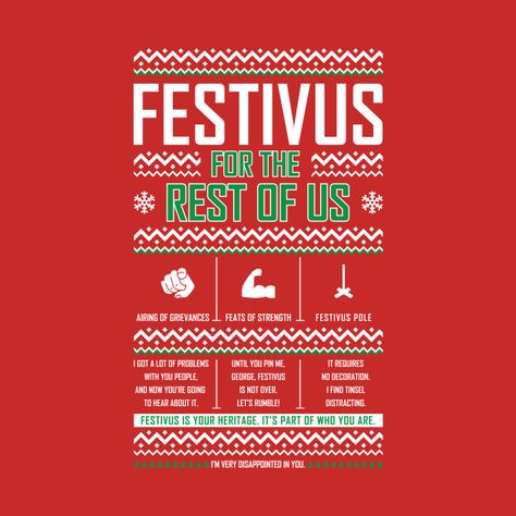 Air your grievances in style! This original design by the CoinRiot art collective helps you embrace your roots and celebrate #Festivus with the rest of us. An alternative to the pressures of the #Christmas season, Festivus is a secular, non-commercial holiday marked by raising an aluminum pole, serving dinner, airing grievances, and demonstrating feats of strength. Let’s rumble! Happy Festivus, Seinfeld Quotes, Festivus For The Rest Of Us, George Costanza, Seinfeld, Classic Tv, Christmas Season, Kids Magnets, Holiday Party