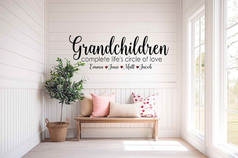 Grandkid Wall Ideas, Great Grandkids Sign, Grandkids Picture Wall Ideas, Grandkids Bedroom At Grandmas Ideas, Grandchildren Bedroom Ideas, Grandchildren Room Ideas, Grandkids Playroom At Grandmas, Nursery Ideas For Grandparents House, Grandkids Room At Grandmas