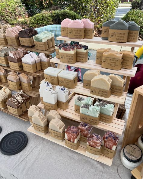 Mahany Park Farmers Market today 8:00-1:00 Soap Vendor Booth Ideas, Soap Selling Display, Soap Market Display, Soap Display Ideas, Soap Workshop, Business Candle, Soap Display, Market Stands, Soap Ideas