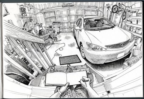 Explore paul heaston's photos on Flickr. paul heaston has uploaded 9916 photos to Flickr. Garage Drawing, Perspective Drawing Lessons, Inspirational Illustration, Drawing Journal, I'm Crazy, Perspective Art, Perspective Drawing, The Garage, Illustration Sketches