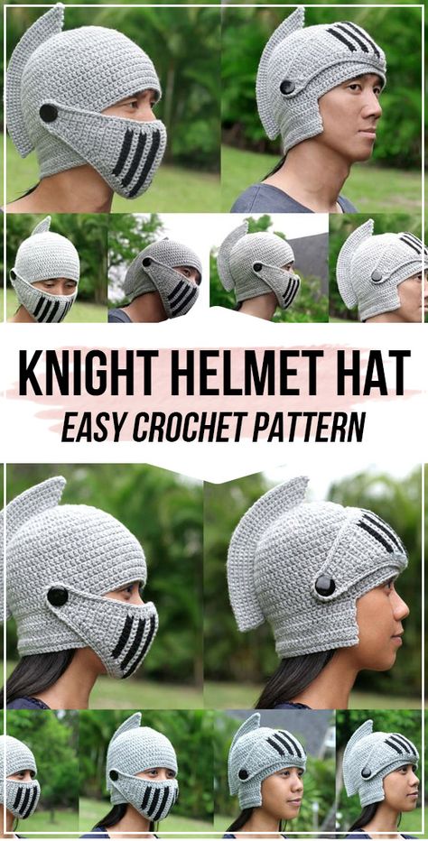 crochet Knight Helmet Hat with Visor pattern - easy crochet hat pattern for beginners Crochet Knight, Visor Pattern, Crochet Hat Free Pattern, Crochet Lovely, Easy Crochet Hat Patterns, Knight Helmet, Start Crocheting, Easy Crochet Hat, Knights Helmet