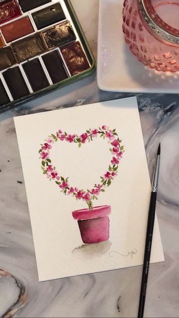 Valentine’s Day Watercolor, Heart Topiary, Watercolor Quotes, Bee Paper, Watercolor Cookies, Topiary Diy, Valentines Watercolor, Crafty Hobbies, Paintings Tutorials