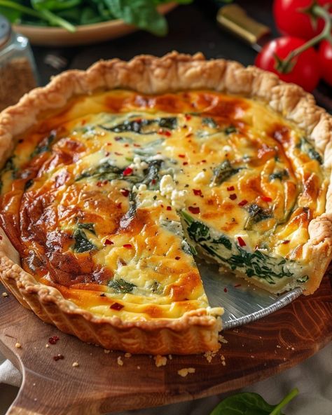 Elegant Ricotta And Spinach Quiche, Ricotta Spinach Quiche, Tucci Recipes, Ricotta Quiche, Quiche Spinach, Spinach Quiche Recipes, Martha Stewart Recipes, Stanley Tucci, Quiche Dish