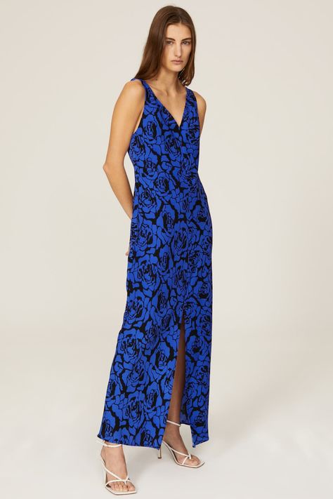 Greta Dress, Rent The Runway, Dress Crafts, Closet Designs, Black Print, Blue Floral, Breathable Fabric, Blue Dresses, A Line