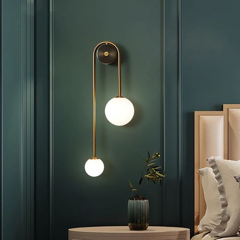 Aeyee Glass Globe Wall Sconce, Mid-Century Wall Mounted Light, 2 Light – aeyee Contemporary Wall Lamp, Wall Hanging Lights, Wall Lamps Living Room, Bedside Wall Lights, Industrial Wall Lamp, Golden Wall, Wall Lamp Design, Brass Wall Lamp, Modern Wall Lamp