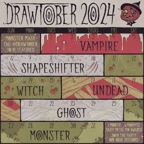 Inktober 2024 List, Witchtober 2024, Artober 2024, Drawtober 2024, Oc Tober, Drawing Tasks, Oc Prompts, Inktober Ideas, Vampire Drawings