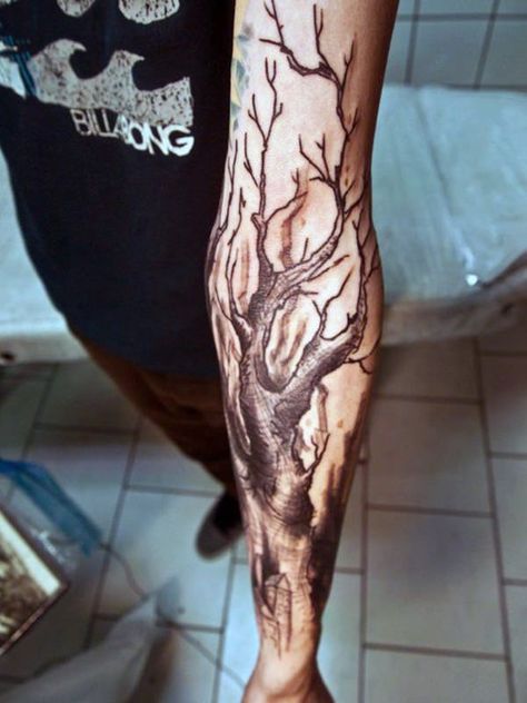 125 Tree Tattoos On Back & Wrist with Meanings - Wild Tattoo Art Oak Tree Tattoo Forearm, Oak Tree Tattoo Sleeve, Oak Tree Tattoo Designs, Live Oak Tree Tattoo, Tree Tattoo Arm Sleeve, Acorn Tattoo, Tree Roots Tattoo, Tree Sleeve Tattoo, Tree Tattoo Arm