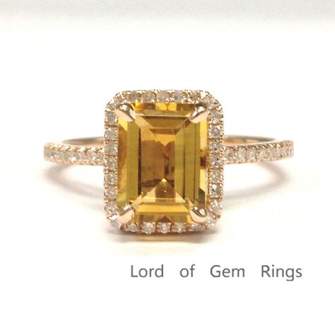 $419 Emerald Cut Citrine Engagement Ring Pave Diamond Wedding 14K Rose Gold 6x8mm Citrine Engagement Ring, Engagement Ring Pave, Gem Rings, Citrine Ring Engagement, Delicate Gold Ring, Micro Pave Ring, Platinum Wedding Band, Pave Engagement Ring, Gem Ring