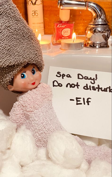 Spa Christmas Tree, 12 Days Of Christmas Esthetician, Elf On The Shelf Hair Salon, Spa Christmas Decor, Elf On The Shelf Spa Day, Elf Spa Day, Esthetician Sayings, Elf On The Shelf Spa, Christmas Esthetician