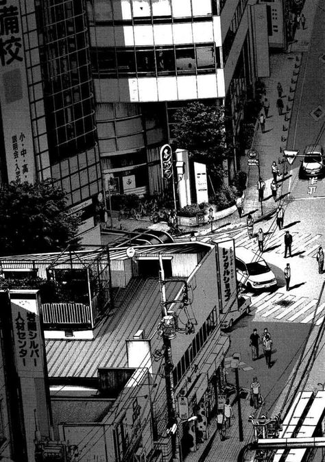 Cityscape Drawing, Goodnight Punpun, Arte Grunge, Anime City, Arte 8 Bits, Black And White City, Graphic Novel Art, 흑백 그림, Screen Caps