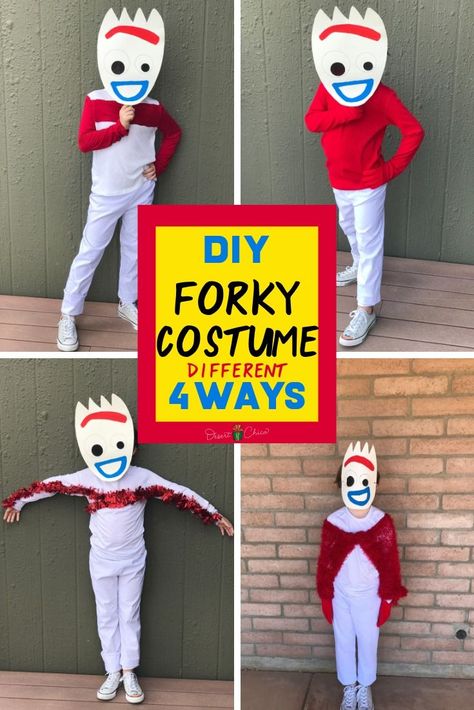 Who is ready to dress up as the zany new character from Toy Story 4? Check out this DIY Forky costume tutorial perfect for Halloween or as a disneybound in the parks. There is a tutorial for creating your own Forky mask and 4 different ways to make Forky's red pipe cleaner arms, pick the costume idea you like best or the one easiest for you to make!  Forky Disneybound | Toy Story Pary | Toy Story 4 Forky | Toy Story Disneybound | Forkie Toy Story | Disney Costume DIY | DIY Halloween Costumes Forky Costume, Diy Forky, Disfraz Toy Story, Disney Costumes Diy, Toy Story Halloween, Toy Story Costumes, Toy Story Characters, New Character, Costume Diy