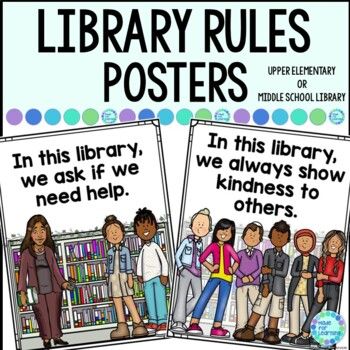 Would you like to see older upper elementary and middle school students on your library rules posters during your back-to-school lessons? These 9 colorful and engaging signs and posters stating library rules and expectations for upper elementary and middle school (4th - 8th) are just what you need for a library bulletin board. Easily convert to Google Slides.Included in this resource:9 full-page size printable posters or signs which can be printed larger as per printer settingsALL EDITABLE TEXT School Library Rules Poster, Library Orientation Middle School, Library Games For Middle School, Library Expectations Elementary, School Library Rules, Library Rules Poster, School Library Lessons, Library Rules, Library Orientation